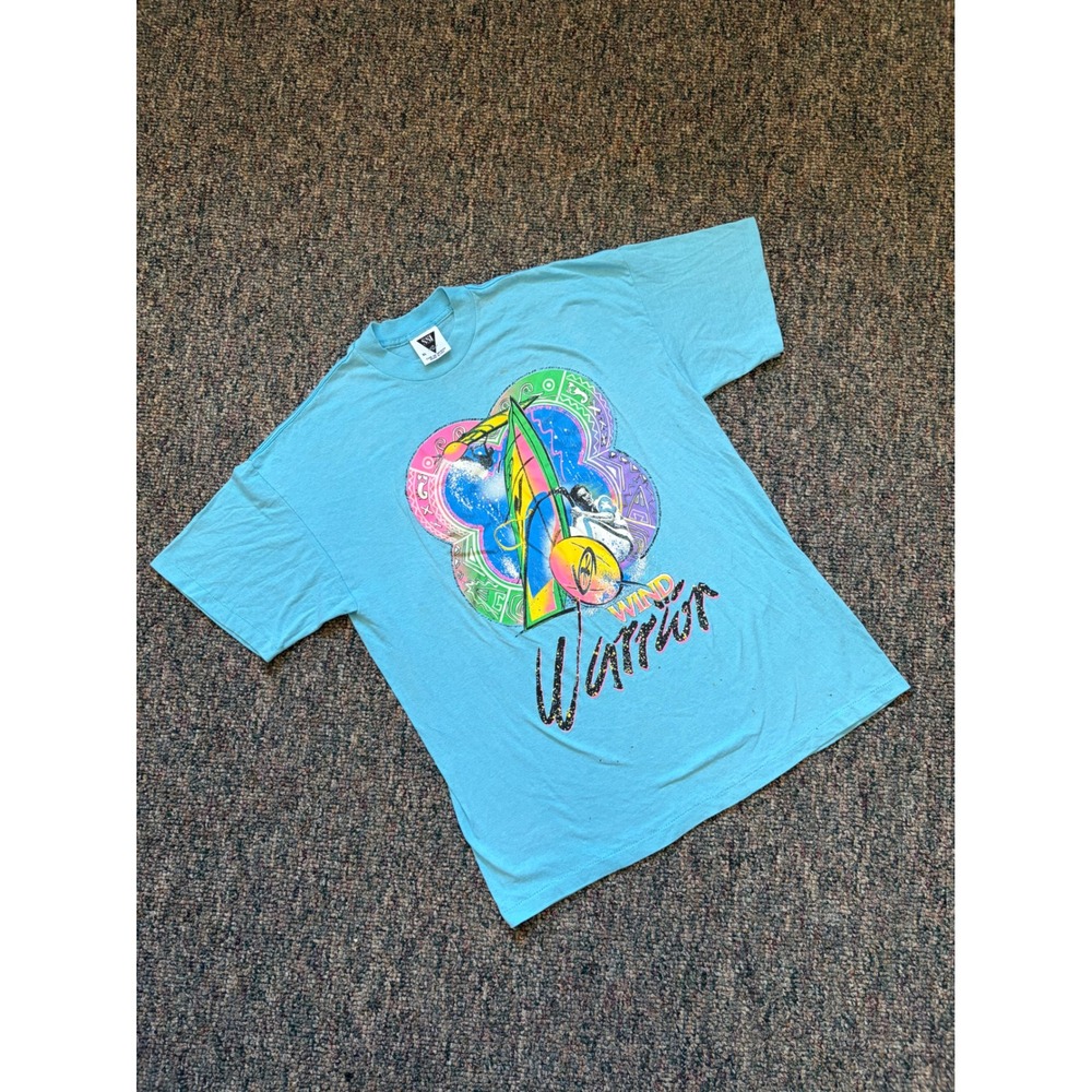 Vintage 80s SSI Wind Warrior Graphic Shirt XL Blue Graphic Tee Men's Made in USA